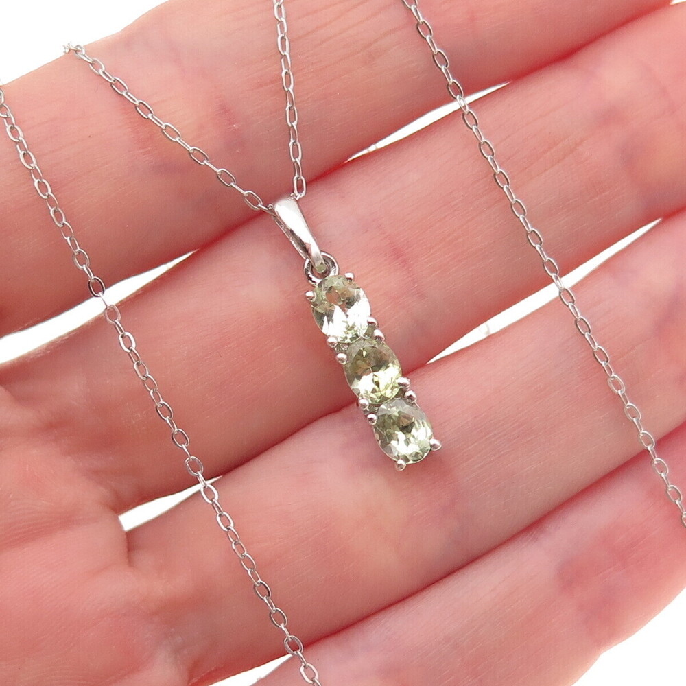 Chuck Clemency 925 Sterling Silver Real Green Amethyst Cable Chain Necklace 20"